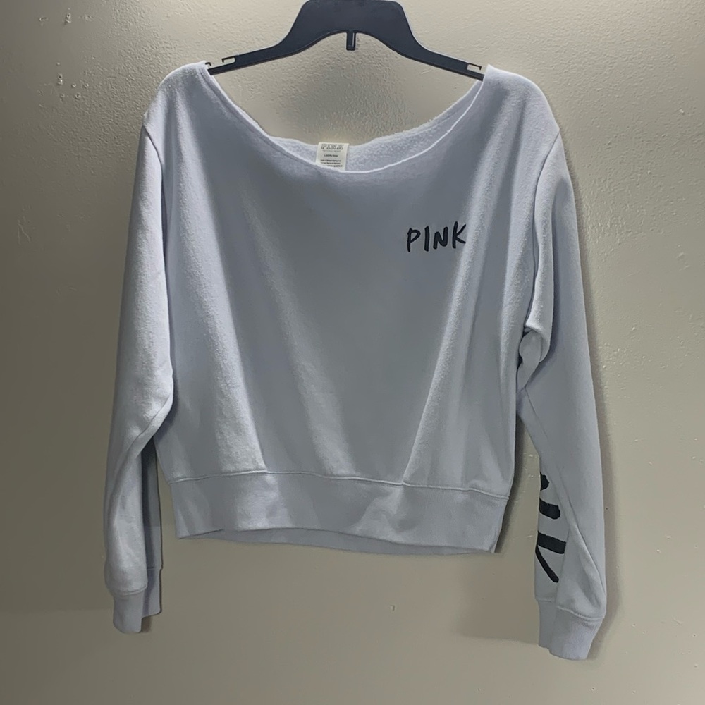 PINK Victoria's Secret cropped Sweater Baby Blue Long Sleeves love pink Size L - Picture 8 of 8